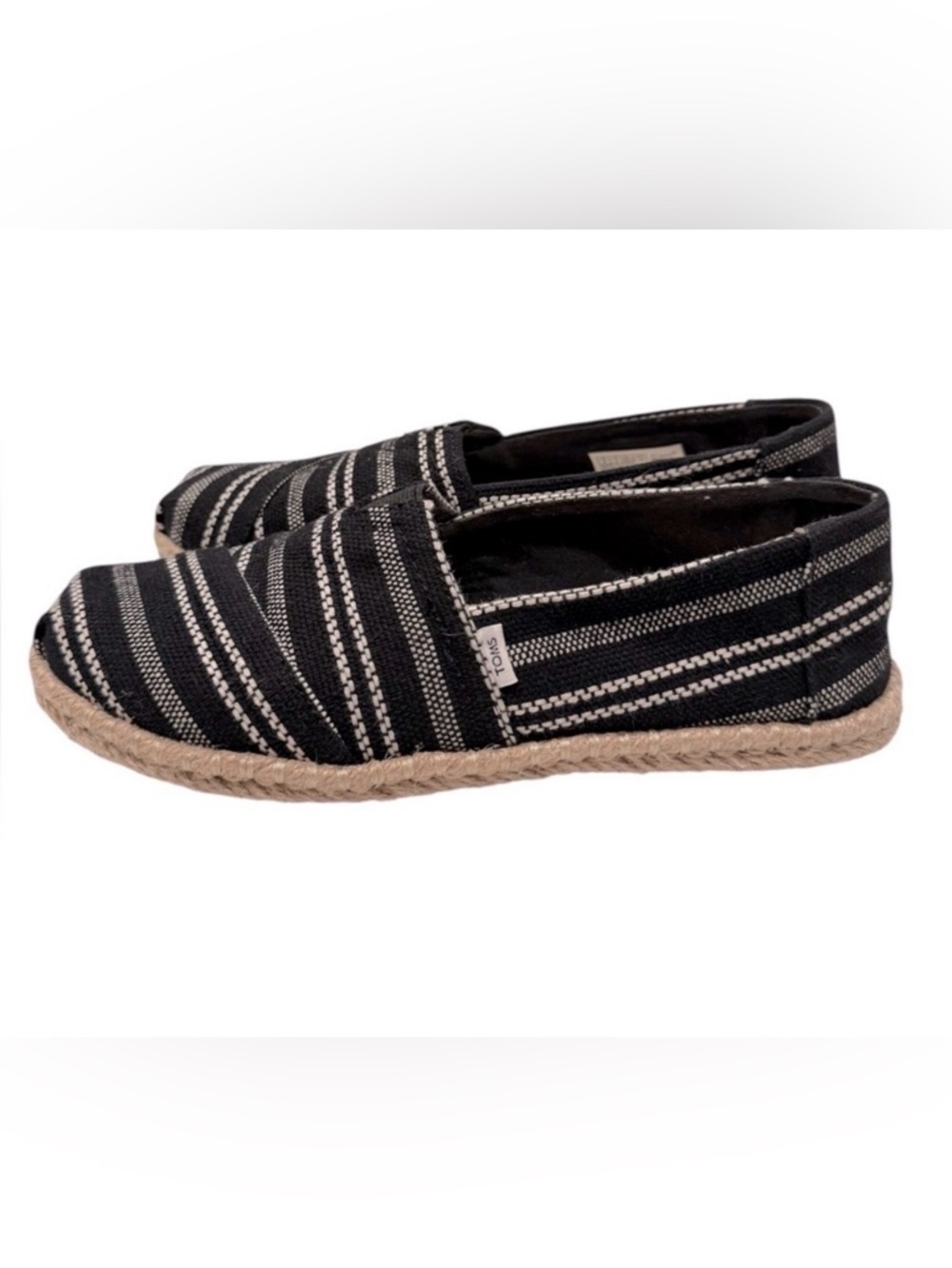 Toms Alpargata Rope Flats Slip On Black Global Stripe Espadrille Women's 6